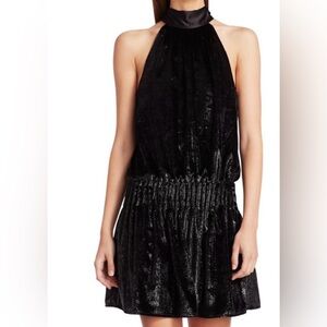 RAMY BROOK Lori Shimmer Velvet Halter Mini Dress #1
